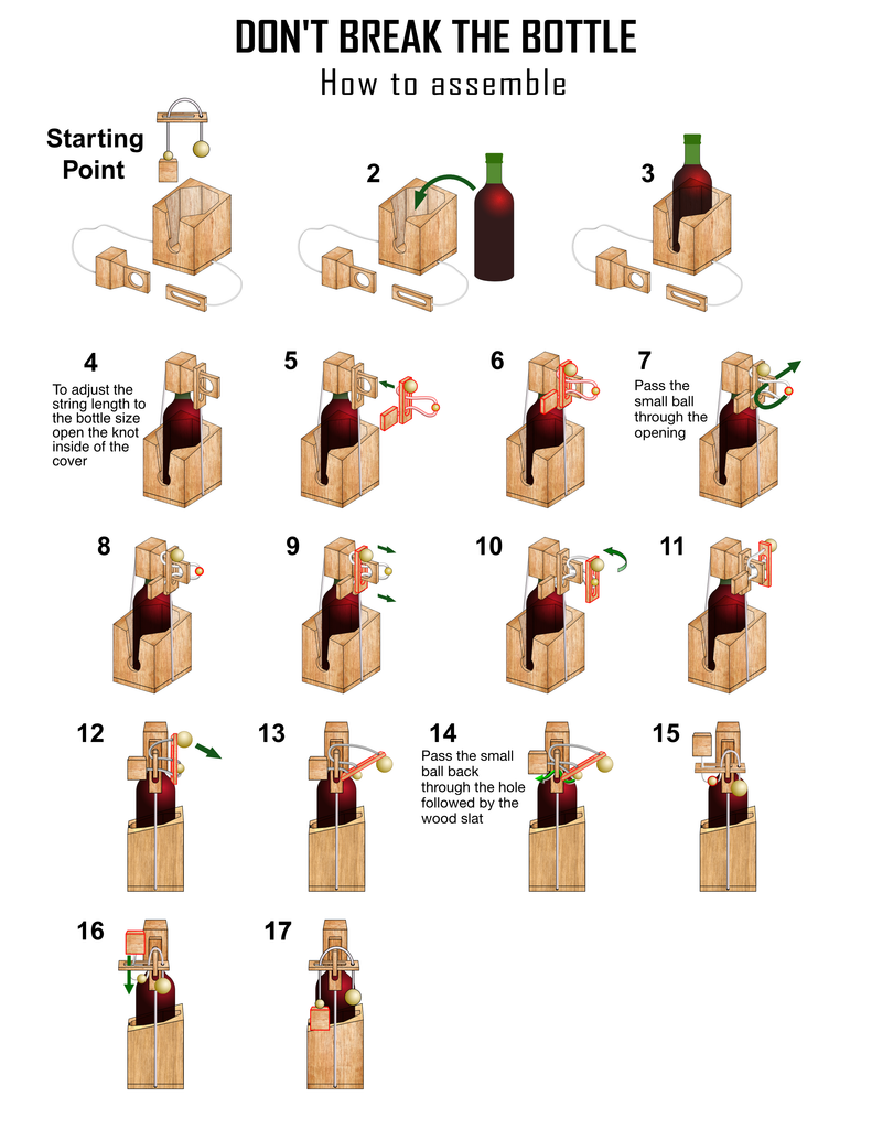 Don't break the bottle - Wine Puzzle - Wooden Brain Teaser