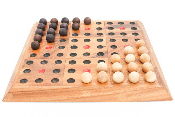 WYZworks Mancala Board Game Wood 48 Glass Stones Family Fun Game